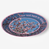 ピンクのマグノリアの花パーソナライズされたパーティー ペーパープレート (アングル)