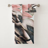 ピンクのマグノリアの花枝のスケッチtowe バスタオルセット (インサイチュ)