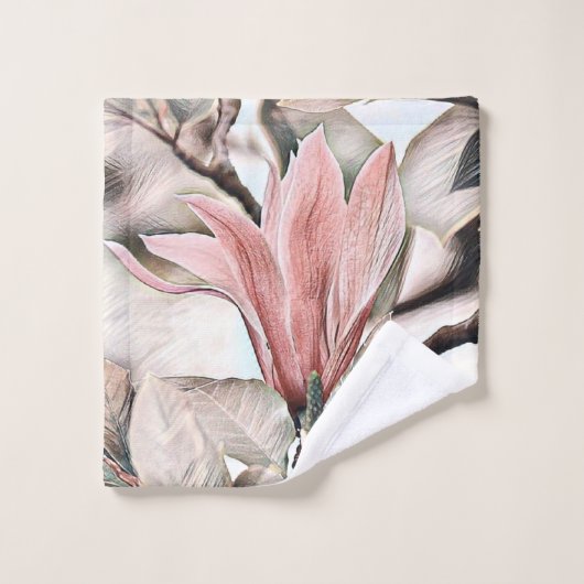 ピンクのマグノリアの花枝のスケッチtowe バスタオルセット (ウォッシュタオル)