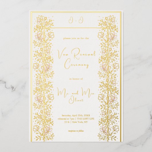 ピンクのマグノリアの誓い更新 箔招待状 (正面)