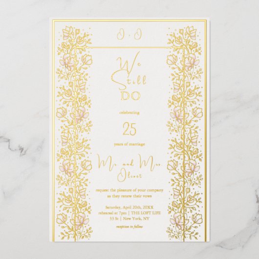 ピンクのマグノリアの誓い更新 25周年 箔招待状 (正面)