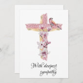 ピンクのマグノリアス悔やみや弔慰カードでクロス 招待状 (正面/裏面)