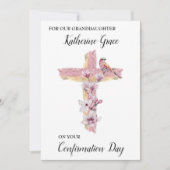 ピンクのマグノリアスcとクリスチャンパーソナライズされたクロス 案内状 (正面)