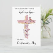 ピンクのマグノリアスcとクリスチャンパーソナライズされたクロス 案内状 (スタンド正面)