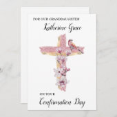 ピンクのマグノリアスcとクリスチャンパーソナライズされたクロス 案内状 (正面/裏面)