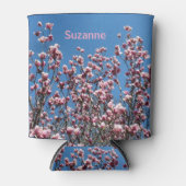 ピンクのマグノリアパーソナライズされた花 缶クーラー (正面)