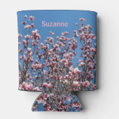 ピンクのマグノリアパーソナライズされた花 缶クーラー (裏面)