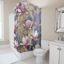 ピンクのマグノリア分岐水の色の紫の背景