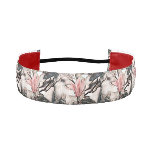 ピンクのマグノリア枝のスケッチ アスレチックヘッドバンド (正面)