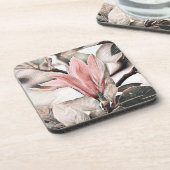 ピンクのマグノリア枝のスケッチ コースター (左側)