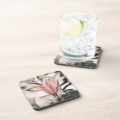 ピンクのマグノリア枝のスケッチ コースター (右側)