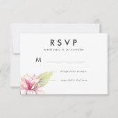 ピンクのマグノリア水彩ウェディング返信カード 出欠カード (正面)