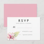 ピンクのマグノリア水彩ウェディング返信カード 出欠カード (正面/裏面)