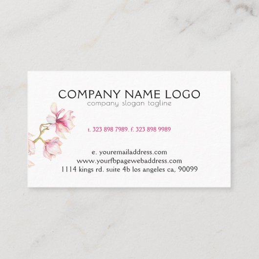 ピンクのマグノリア水彩色 名刺 (裏面)