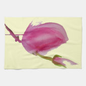 ピンクのマグノリア水彩花アート キッチンタオル (横)