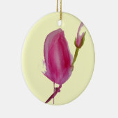 ピンクのマグノリア水彩花アート セラミックオーナメント (右)