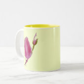 ピンクのマグノリア水彩花アート ツートーンマグカップ (正面左)