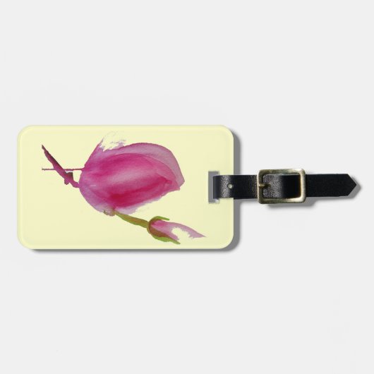 ピンクのマグノリア水彩花アート ラゲッジタグ (正面横)