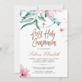 ピンクのマグノリア聖第1聖餐式 招待状