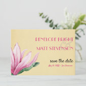 ピンクのマグノリア花の日付を保存 招待状 (スタンド正面)