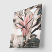 ピンクのマグノリア花枝のスケッチ スクエア壁時計 (傾斜)