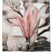 ピンクのマグノリア花枝シャワーcuのスケッチ シャワーカーテン (正面)