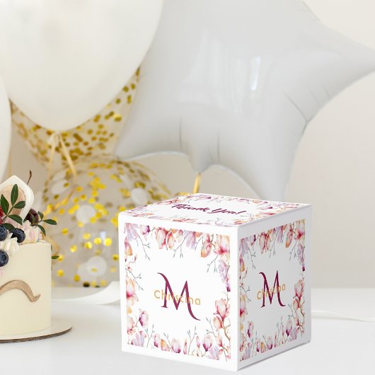 ピンクのマグノリア花模様白感謝していユー・モノグラム フェイバーボックス