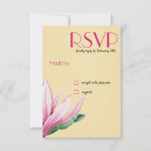 ピンクのマグノリア花 |ヴィンテージ紙ウェディングRSVP 招待状 (正面)