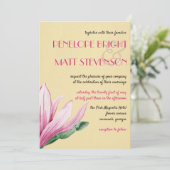 ピンクのマグノリア花 |ヴィンテージ結婚紙 招待状 (スタンド正面)