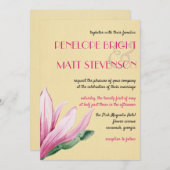 ピンクのマグノリア花 |ヴィンテージ結婚紙 招待状 (正面/裏面)