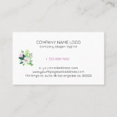 ピンクのマグノリア葉と、水彩ブーケ 名刺 (裏面)