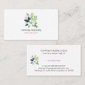 ピンクのマグノリア葉と、水彩ブーケ 名刺 (正面/裏面)