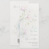 ピンクのマグノリア ウェディング セーブ・ザ・デート 招待状 (正面/裏面)