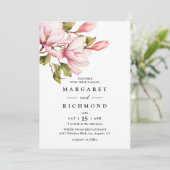 ピンクのマグノリア エレガント ウォーターカラー フラワーズ ウェディング 招待状 (スタンド正面)