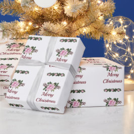 ピンクのマグノリア メリークリスマス ラッピングペーパー