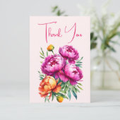 ピンクのマジェンタと桃の芍薬が優雅な結婚前のお披露目パーティー サンキューカード (スタンド正面)
