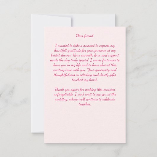 ピンクのマジェンタと桃の芍薬が優雅な結婚前のお披露目パーティー サンキューカード (裏面)