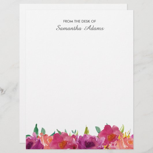 ピンクのマゼンタによっては水彩画のノートが開花します レターヘッド (正面/裏面)