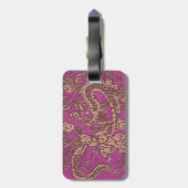 ピンクのマゼンタの革質のばら色の金ゴールドのドラゴン ラゲッジタグ (裏面縦)