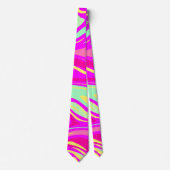 ピンクのマゼンタミントグリーンとイエローの渦巻き ネクタイ (正面)