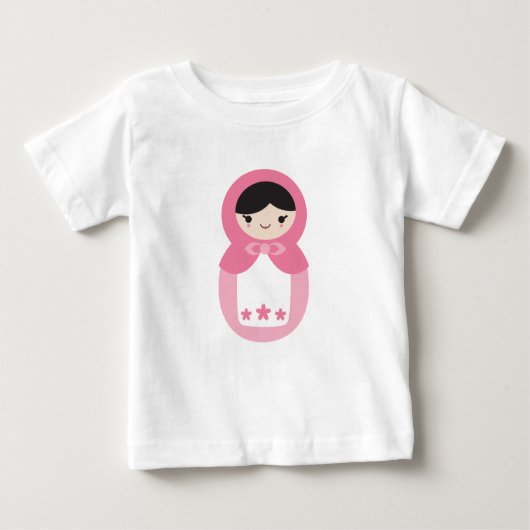 ピンクのマトリョーシカ人形 ベビーTシャツ (正面)