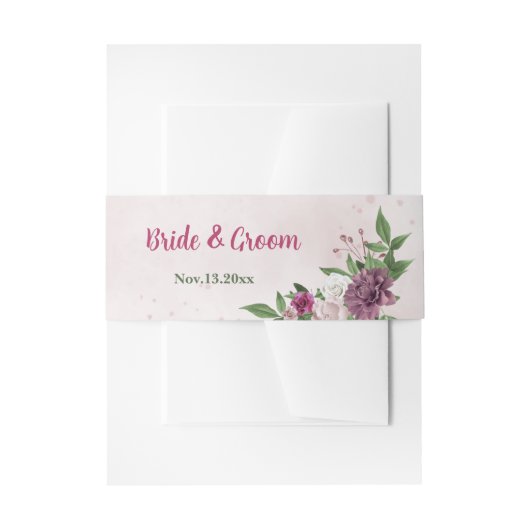 ピンクのマブーバーガンディ緑の結婚式招待状be 招待状ベリーバンド (正面例)