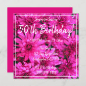 ピンクのママフローラフォトホットピンク50誕生日 招待状 (正面/裏面)