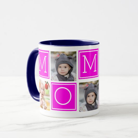 ピンクのママ向けのカスタムフォトコラージュコーヒー マグカップ (正面左)