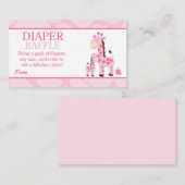 ピンクのママGiraffe女の子ベビーシャワーオムツラッフル エンクロージャーカード (正面/裏面)