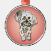 ピンクのマルティポ犬 メタルオーナメント (正面)