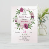 ピンクのマーブグリーン植物リースブライダルシャワー 招待状 (スタンド正面)