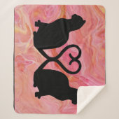 ピンクのマーブリングにロマンチックな猫のシルエットハート シェルパブランケット (正面)