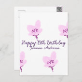 ピンクのマーブルの花の15歳の誕生日クインセアニェーラ名前のデザイン ポストカード (正面/裏面)