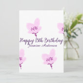 ピンクのマーブルの花の15歳の誕生日クインセアニェーラ名前のデザイン 招待状 (スタンド正面)
